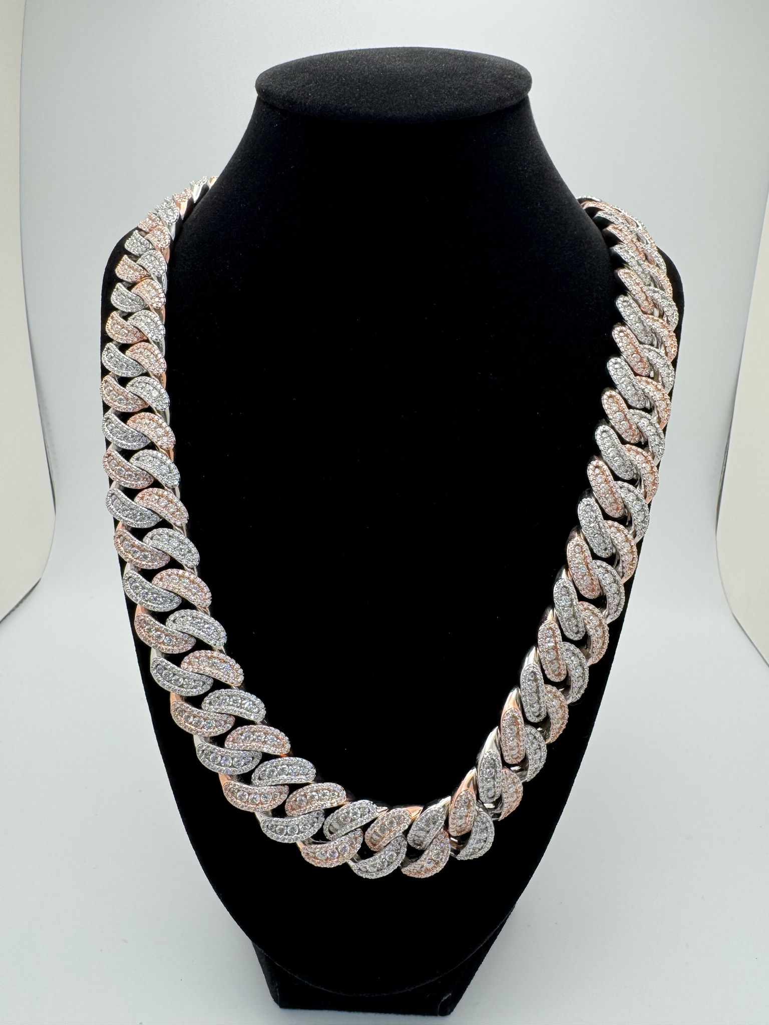 60 Carat Moissanite Stone Silver Cuban Chain - 18mm, 24 Inches