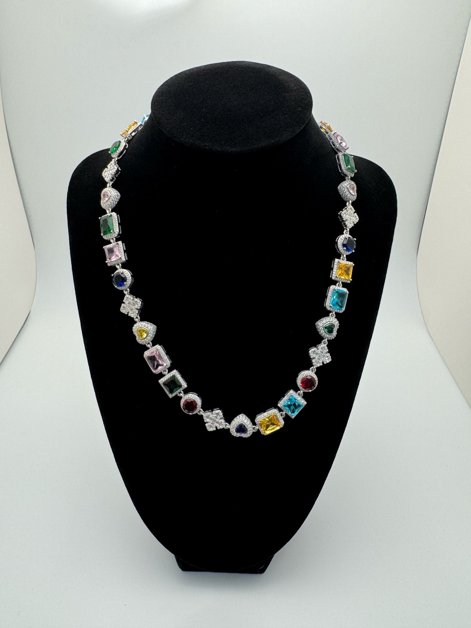 Colourful Moissanite Silver Necklace - 9mm, 16 inches